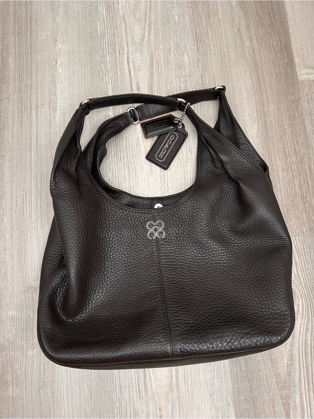 Coach Black Pebbled Leather Shoulder Bag with Coach Tag